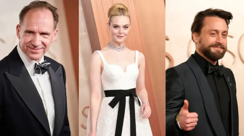Reparto de Amanecer en la cosecha (Ralph Fiennes, Elle Fanning y Kieran Culkin)