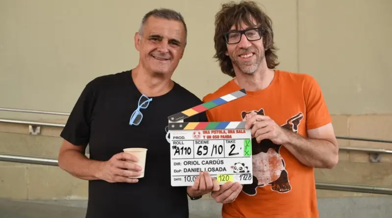 Imagen del rodaje de la película Una pistola, una bala y un oso panda