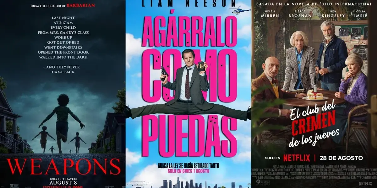 Tres pósters de los estrenos destacados del mes de agosto 2025 en España