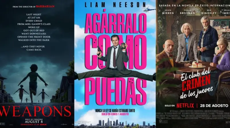 Tres pósters de los estrenos destacados del mes de agosto 2025 en España