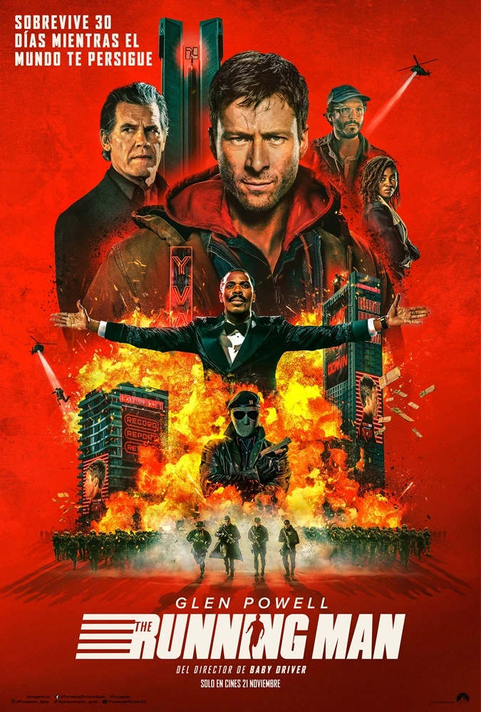 Glen Powell se apunta a un reality show mortal en el frenético nuevo tráiler de 'The Running Man' y Stephen King asegura que es "mucho más fiel al libro" que la versión de 1987. 4 mundoCine - the running man poster