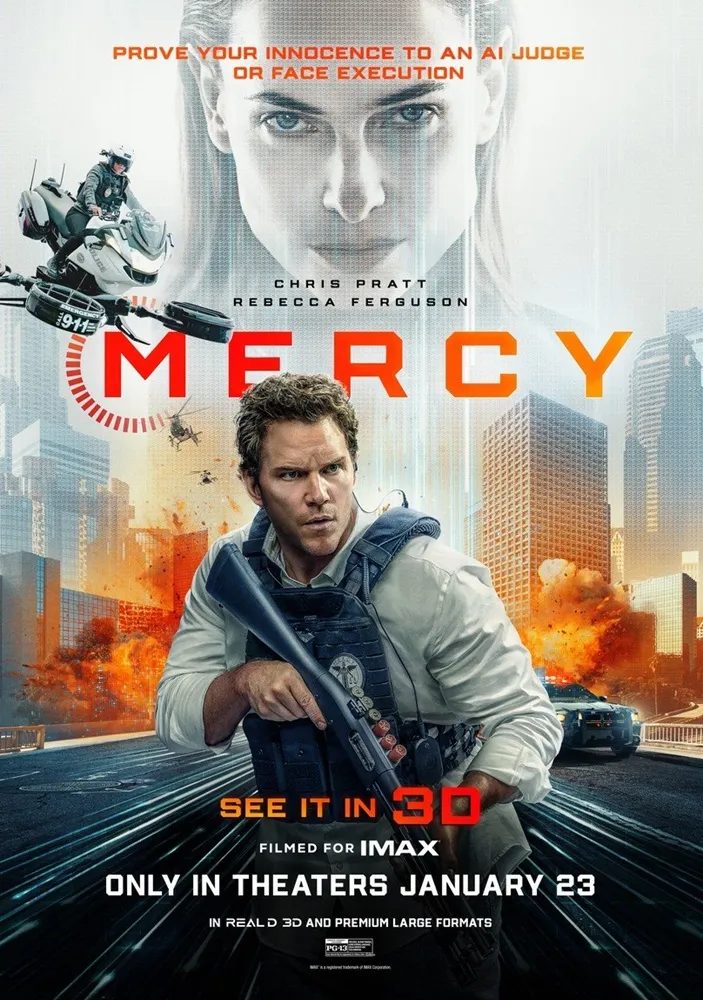 El nuevo tráiler de 'Sin Piedad' ('Mercy') muestra a Chris Pratt como un detective acusado de asesinato que debe convencer a una IA de su inocencia. 4 mundoCine - sin piedad chris pratt rebecca ferguson poster