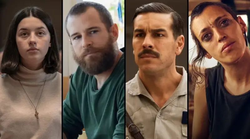 Collage Horizontal Dividido En Cuatro Franjas Verticales Que Muestra, De Izquierda A Derecha, Los Primeros Planos De Los Protagonistas De Las Películas &Quot;Los Domingos&Quot;, &Quot;Sorda&Quot;, &Quot;La Cena&Quot; Y &Quot;Sirat&Quot;, Máximas Ganadoras De Los Premios Goya 2026.