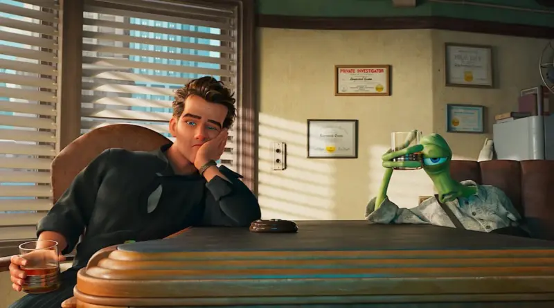 El Detective Raymond Gunn Y El Alienígena Eyera Bebiendo En Una Oficina En La Película Animada Ray Gunn.