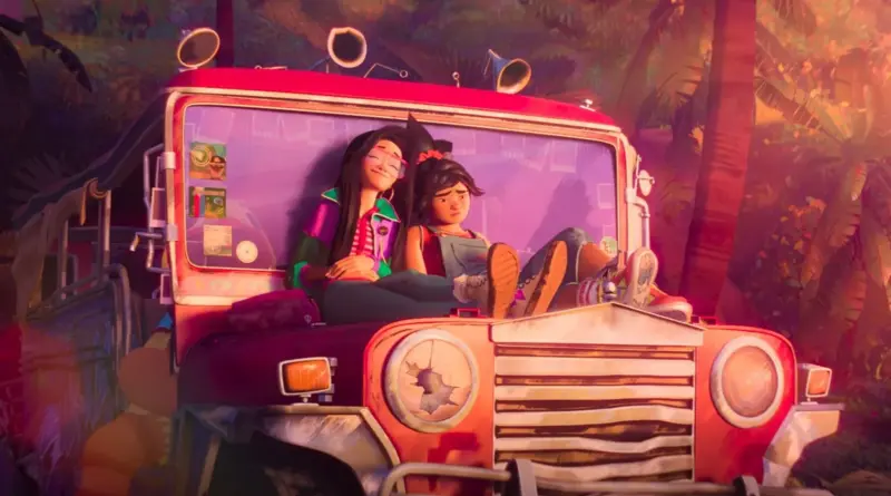 Personajes descansando en la película La isla olvidada