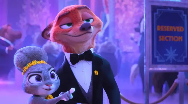 Judy Hopps y Nick Wilde elegantes en una escena de Zootrópolis 2.