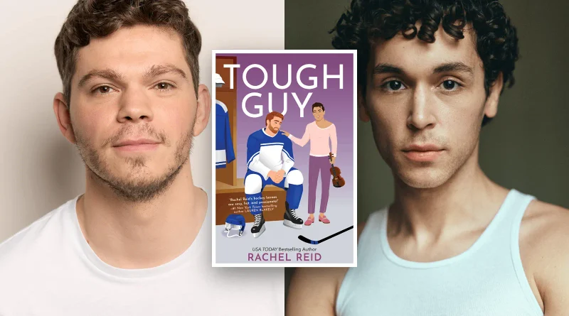 Montaje fotográfico que anuncia a los actores Daniel Diemer y Shaheen Jafargholi, junto a la portada del libro "Tough Guy", como los nuevos protagonistas para la segunda temporada de la serie Heated Rivalry.