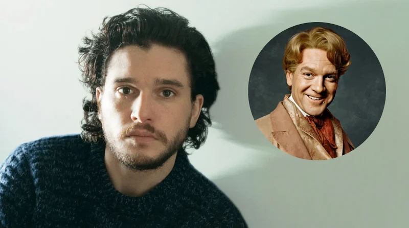 Montaje fotográfico que muestra a la izquierda a Kit Harington con gesto serio, y a la derecha, dentro de un círculo, a Kenneth Branagh sonriendo caracterizado como Gilderoy Lockhart, personaje de Harry Potter.