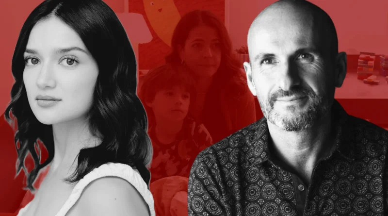 Imagen de cabecera de la entrevista sobre la película Femenino, singular que combina retratos en blanco y negro y fondo rojo.