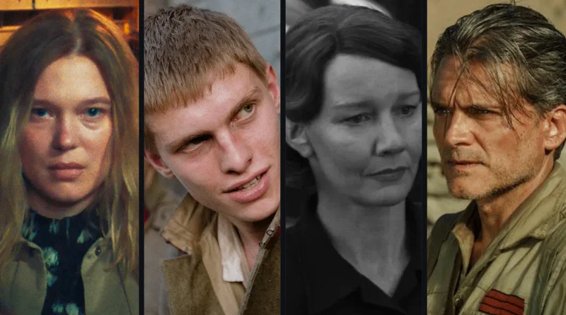 Collage de cuatro fotogramas verticales con primeros planos de los rostros de varios protagonistas de las películas anunciadas en el avance de programación del SEFF.
